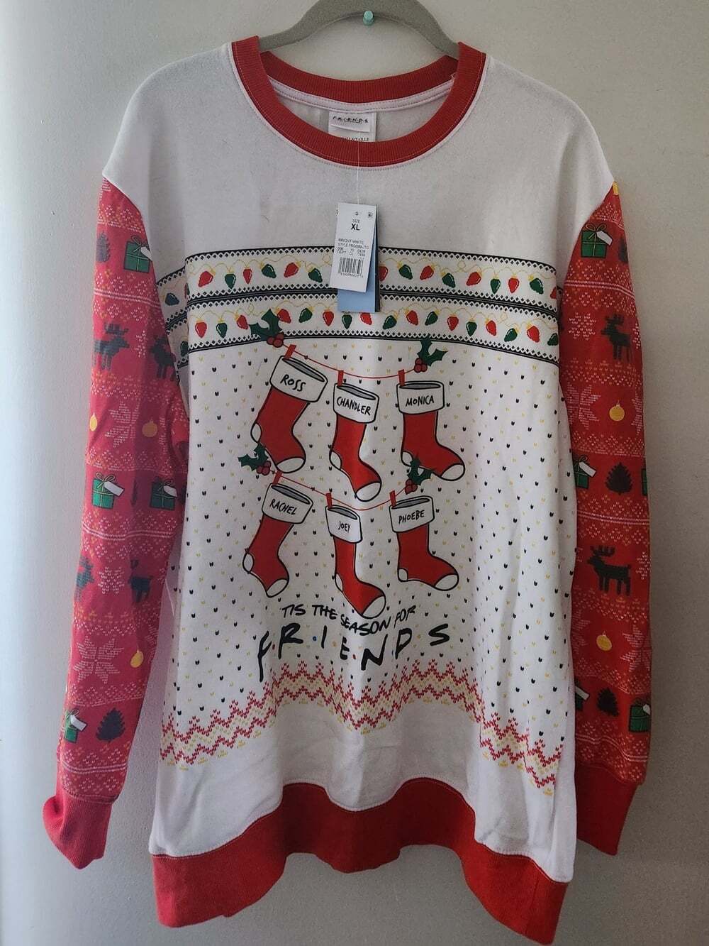 Friends Tis The Season Christmas Sweater Crew Neck Pullover Sweatshirt Size XL